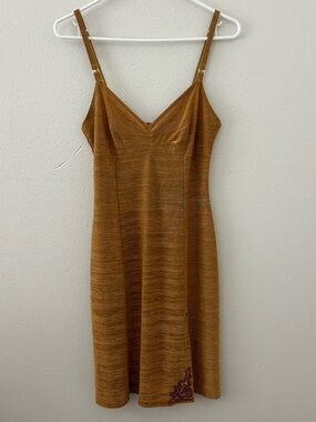 Vintage Barbara Paris Gold Slip Dress Size 2 Red Floral Appliqué Made in France